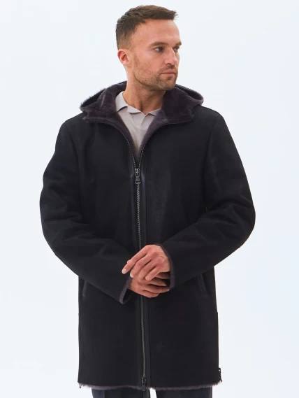 Длинная мужская дубленка из натуральной овчины премиум класса 438, черная, размер 50, артикул 41190-0