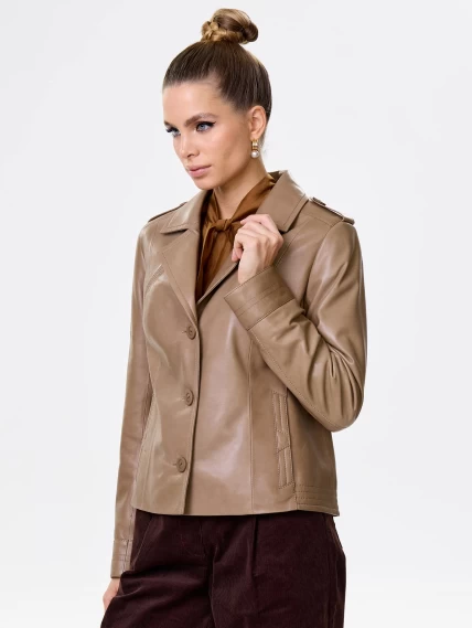 Короткий кожаный пиджак премиум класса для женщин 304, серо-коричневый, размер 46, артикул 23630-6