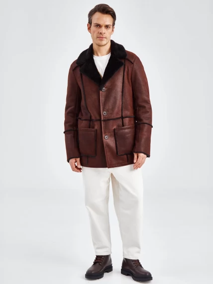 Дубленка пиджак с выпущенным мехом для мужчин премиум класса 434, виски, размер 54, артикул 71440-5