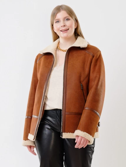 Женская куртка авиатор из натуральной овчины 204, табачно-рыжая, размер 48, артикул 24160-5