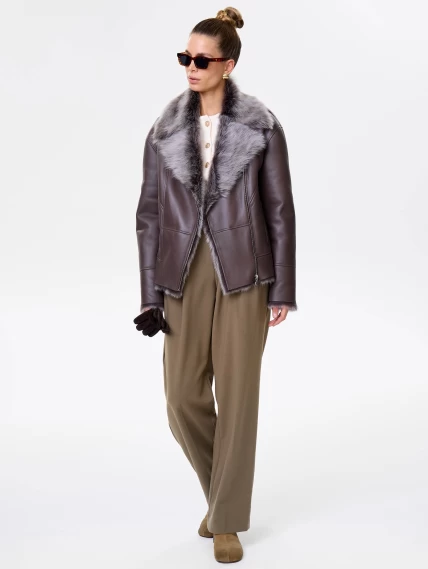 Короткая женская дубленка из тосканы премиум класса 2049, коричневая, размер 48, артикул 64200-10