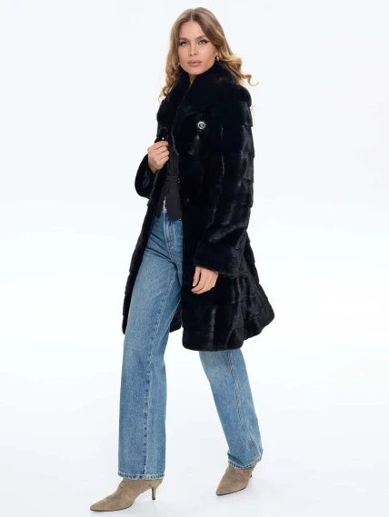 Поперечная женская шуба из меха норки MANAKAS WMF 10026, черная, размер 42, артикул 34300-6
