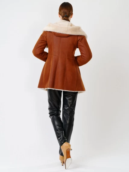 Короткая женская дубленка косуха с капюшоном 200, табачно-рыжая, размер 44, артикул 61701-4