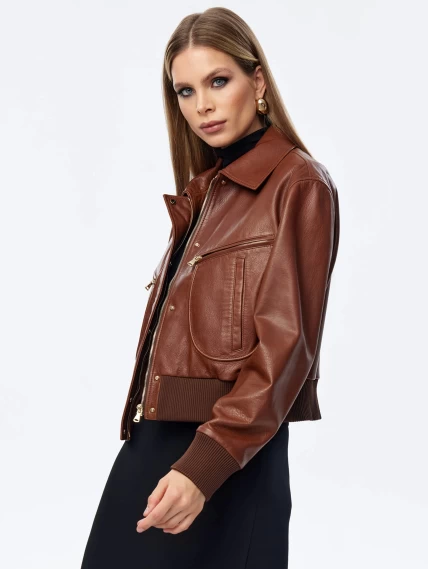 Кожаная женская куртка бомбер премиум класса 3066, песочная, размер 44, артикул 24070-1