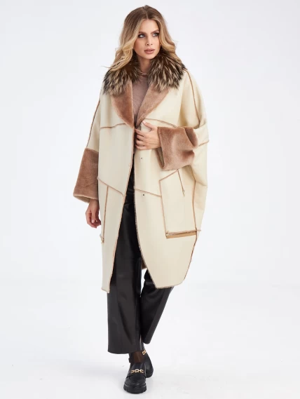 Женское стильное пальто оверсайз с воротником из меха лисицы премиум класса 2046, размер 44, артикул 63660-4