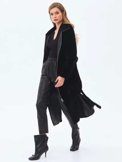 Длинная женская дубленка из астрагана 2062, черная, размер 44, артикул 64700-8