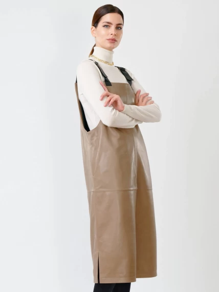 Кожаный сарафан 01, серо-коричневый, размер 44, артикул 85271-2
