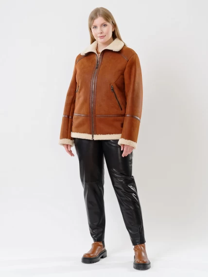 Демисезонный комплект женский: Дубленка 204 + Брюки 02, табачный/черный, р. 48, арт. 111198-0