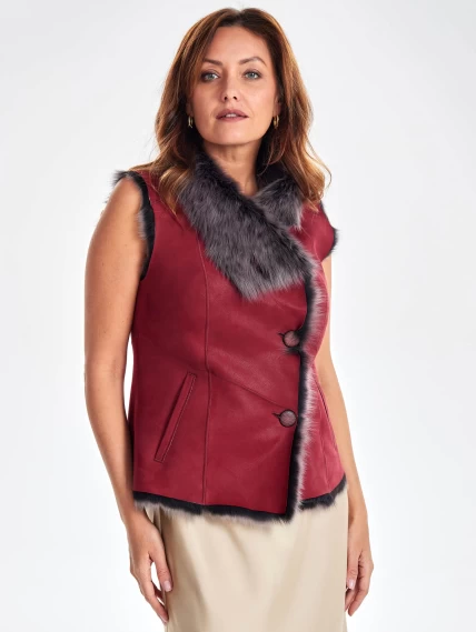 Меховой жилет из тосканы премиум класса для женщин 06, красный, размер 46, артикул 62430-1