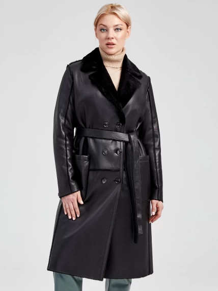 Демисезонный комплект женский: Дубленка 2000 + Брюки 03, черный/оливковый, р. 46, арт. 111226-3