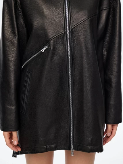 Кожаный плащ оверсайз с капюшоном для женщин премиум класса 3054, черный, размер 48, артикул 24000-3