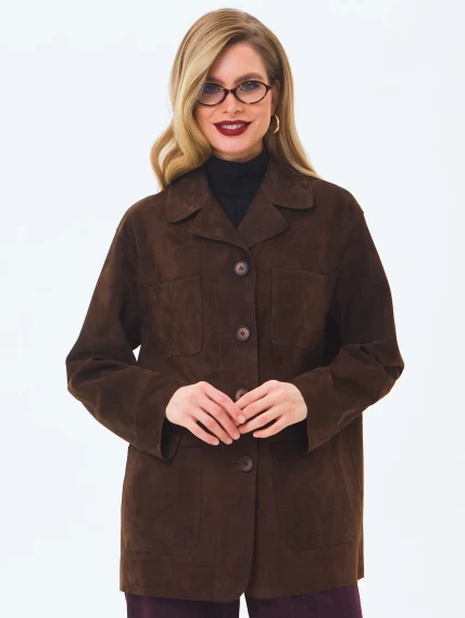 Женский замшевый пиджак премиум класса 3092з, коричневый, размер 44, артикул 24640-0