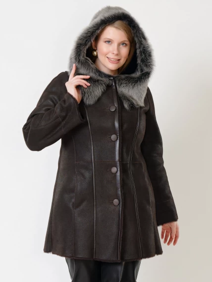 Женская дубленка с капюшоном из тосканы 270, коричневая, размер 66, артикул 14720-6