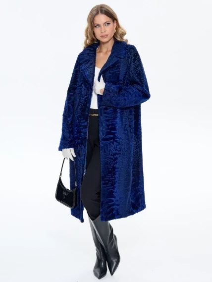 Длинная синяя каракулевая женская шуба Алиса, размер 48, артикул 65190-2
