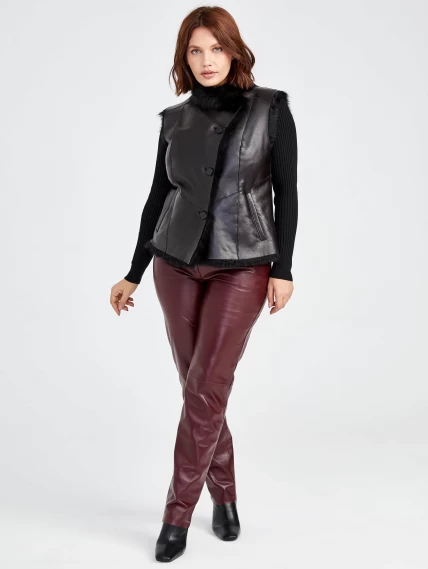 Демисезонный комплект женский: Меховой жилет 06 _1 + Брюки 02, черный/бордовый, р. 44, арт. 111350-0