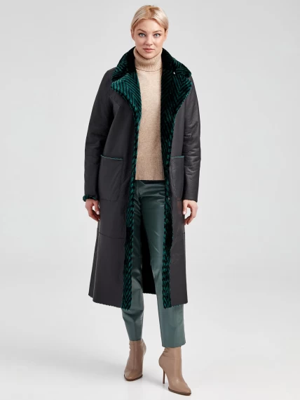 Зимний комплект женский: Дубленка 2003 + Брюки 03, зеленый/оливковый, р. 46, арт. 111307-1