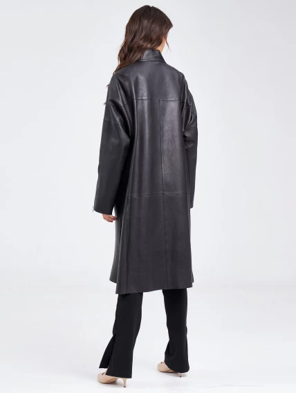 Женский кожаный плащ на молнии премиум класса 3041, черный, размер 48, артикул 91890-5