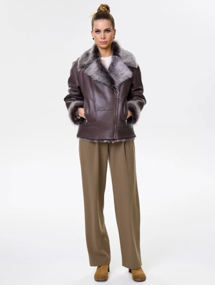 Короткая женская дубленка из тосканы премиум класса 2049, коричневая, размер 48, артикул 64200-1