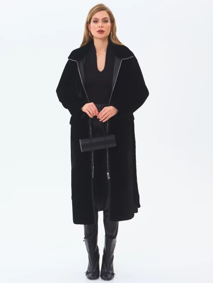 Длинная женская дубленка из астрагана 2062, черная, размер 44, артикул 64700-0