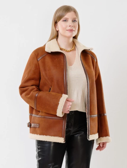 Демисезонный комплект женский: Дубленка 204 + Брюки 02, табачный/черный, р. 48, арт. 111198-5