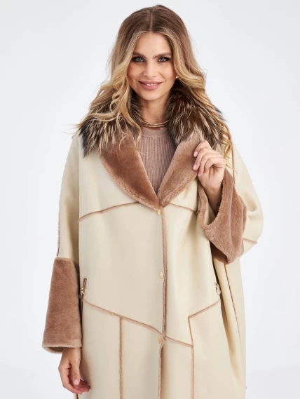 Женское стильное пальто оверсайз с воротником из меха лисицы премиум класса 2046, размер 44, артикул 63660-6