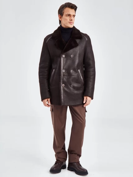 Дубленка двубортная классическая мужская 422, коричневая, размер 58, артикул 70500-3