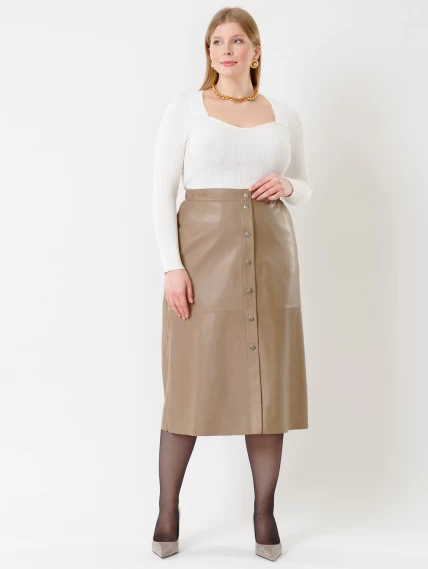 Длинная кожаная юбка 08, серо-коричневая, размер 50, артикул 85310-0