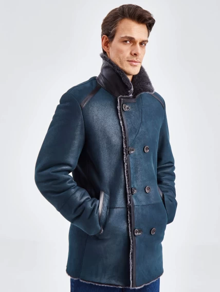 Дубленка двубортная классическая мужская 422, синяя, размер 60, артикул 70490-1
