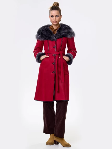 Женская дубленка с капюшоном из тосканы 263, красная, размер 54, артикул 61931-1