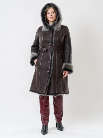 Зимний комплект женский: Дубленка 123НК + Брюки 02, коричневый/бордовый, р. 42, арт. 111249-0