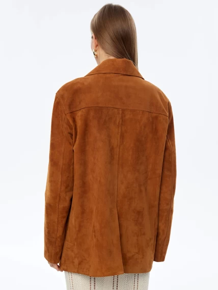 Стильный удлиненный замшевый женский пиджак премиум класса 3069з, виски, размер 44, артикул 23840-5