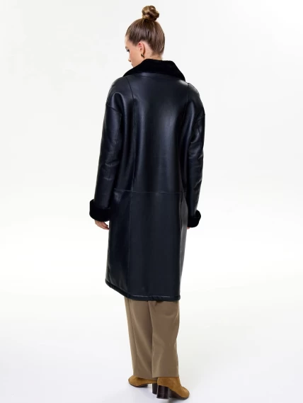 Длинная женская дубленка оверсайз премиум класса 2002, черная, размер 50, артикул 62451-7