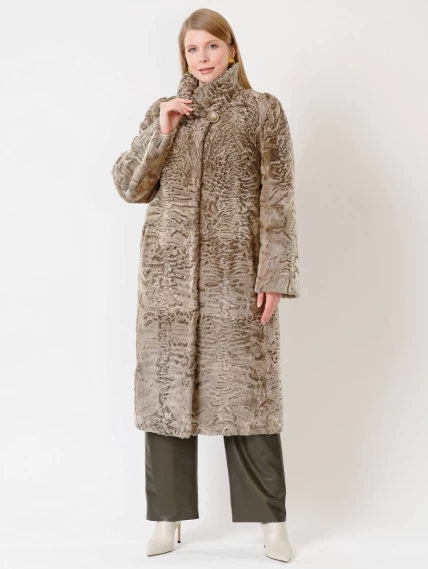 Зимний комплект женский: Шуба из каракуля Надежда + Брюки 06, бежевый/оливковый, р. 52, арт. 111372-1