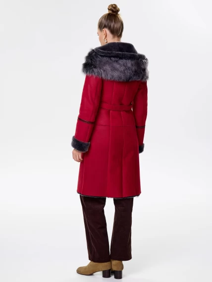 Женская дубленка с капюшоном из тосканы 263, красная, размер 54, артикул 61931-7