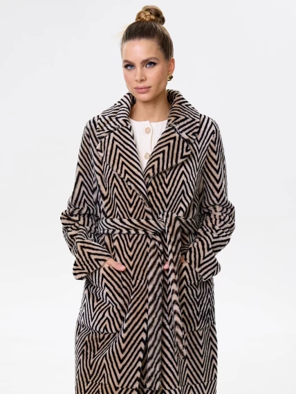 Двусторонняя женская дубленка с воротником из меха норки премиум класса 2003, бежевая, размер 48, артикул 62461-3