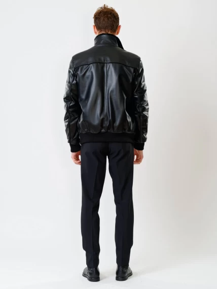 Короткая кожаная мужская дубленка бомбер 515, черная, размер 50, артикул 40200-4