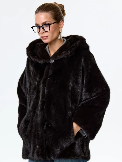 Норковая женская шуба автоледи с капюшоном Яна(к), черная, размер 48, артикул 34150-6