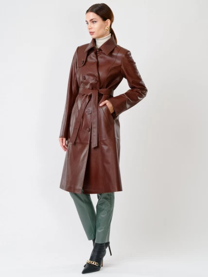 Кожаный комплект женский: Плащ 3003 + Брюки 03, ореховый/оливковый, р. 46, арт. 111133-0