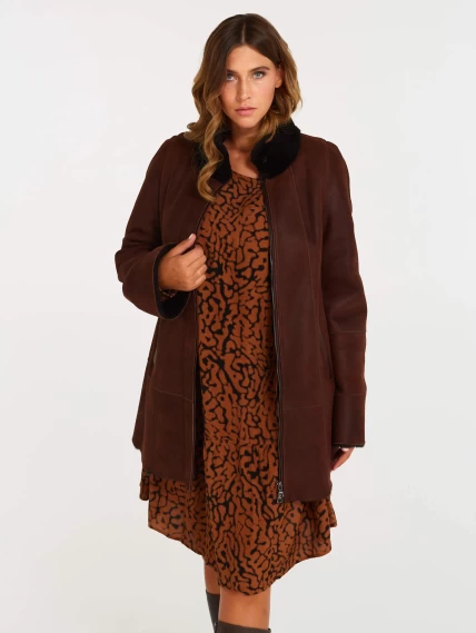 Женская дубленка на молнии с воротником стойкой 267, виски, размер 44, артикул 61441-0