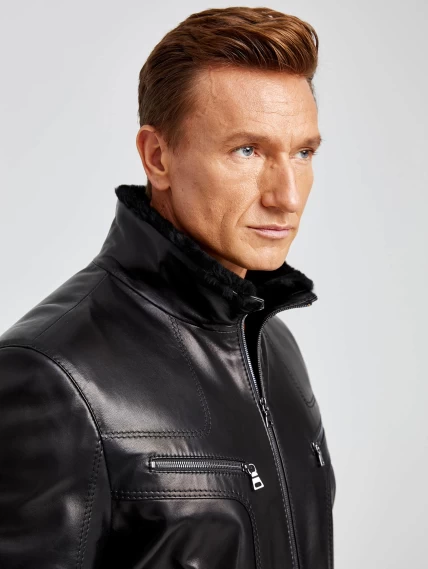 Зимняя мужская кожаная куртка на подкладке из овчины премиум классса 537мех, черная, размер 52, артикул 40411-2