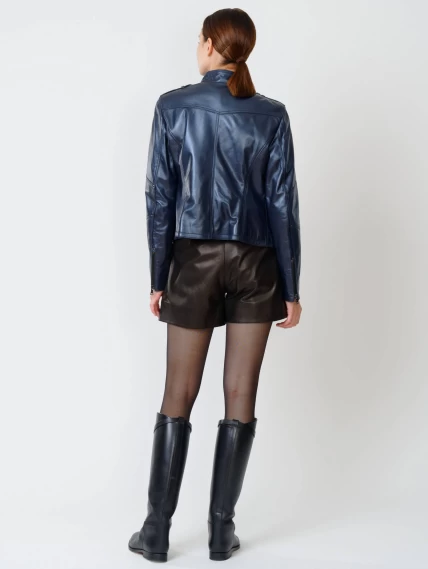 Кожаная куртка женская 399, синий перламутр, размер 46, артикул 90932-4