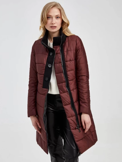 Демисезонный комплект женский: Пуховик 701 + Брюки 03, бордовый/черный, р. 42, арт. 111232-4