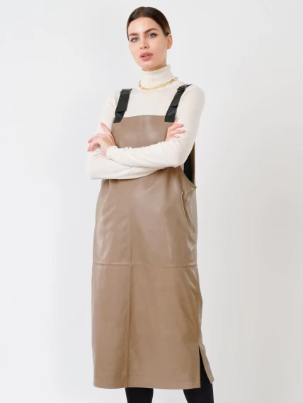 Кожаный сарафан 01, серо-коричневый, размер 44, артикул 85271-0