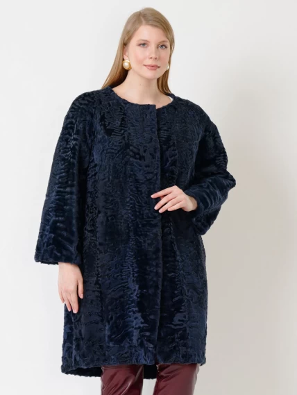 Зимний комплект женский: Шуба из каракуля 16438 + Брюки 02, cиний/бордовый, р. 52, арт. 111294-5