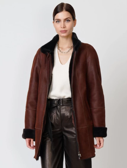 Женская дубленка на молнии с воротником стойкой 267, виски, размер 44, артикул 61822-0