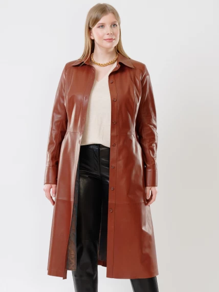 Женское кожаное платье рубашка из натуральной кожи 02, коричневое, размер 50, артикул 91460-1