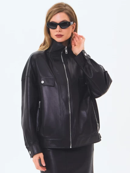 Женская кожаная куртка премиум класса 3087, черная, размер 50, артикул 24460-0