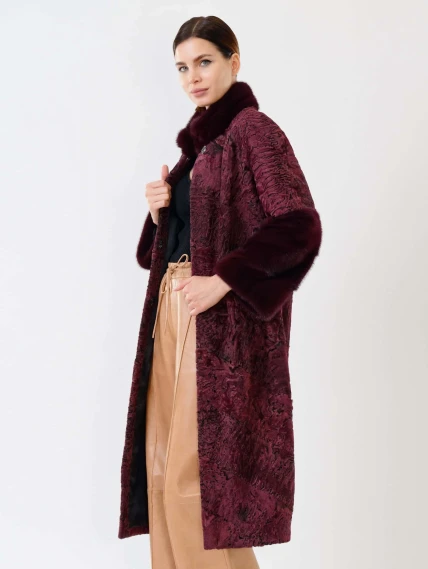 Женская шуба из меха каракуля с мехом норки 17101д(сн), бордовая, размер 44, артикул 22620-6