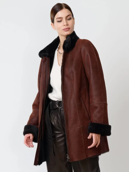 Женская дубленка на молнии с воротником стойкой 267, виски, размер 44, артикул 61822-2