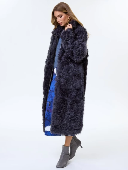 Длинное женское пальто из натуральной овчины тиградо премиум класса 2025, темно-серое, размер 44, артикул 64430-1